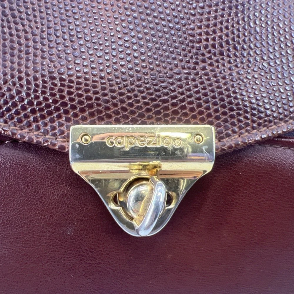 Vintage Capezio Brown Leather Bag Laptop Briefcase Snake Print Gold Tone